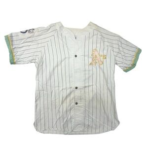 Vintage Oakland A’s Athletics Starter White Pinstripe Jersey Large Baseball